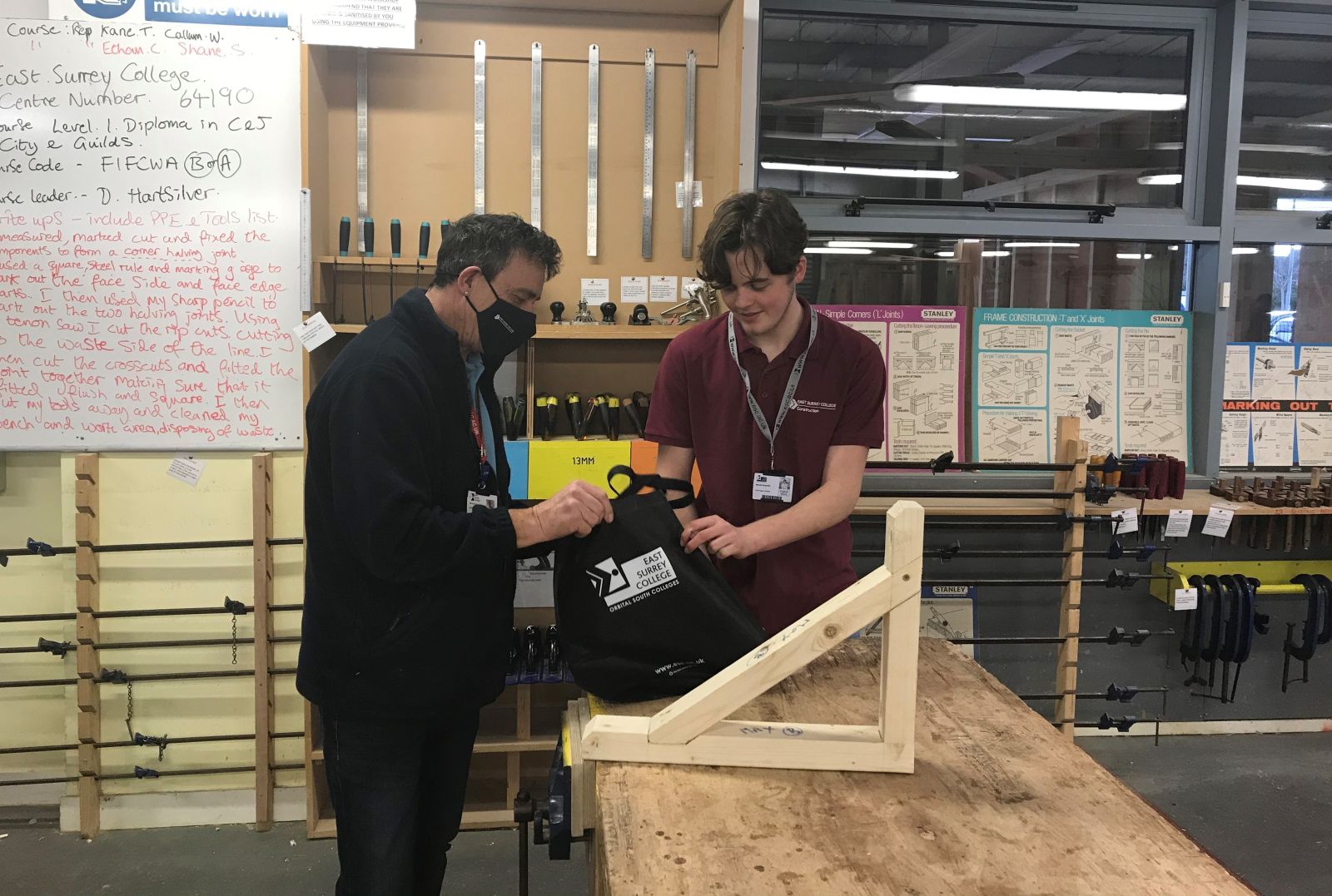 Carpentry Level 1 student Max with tutor