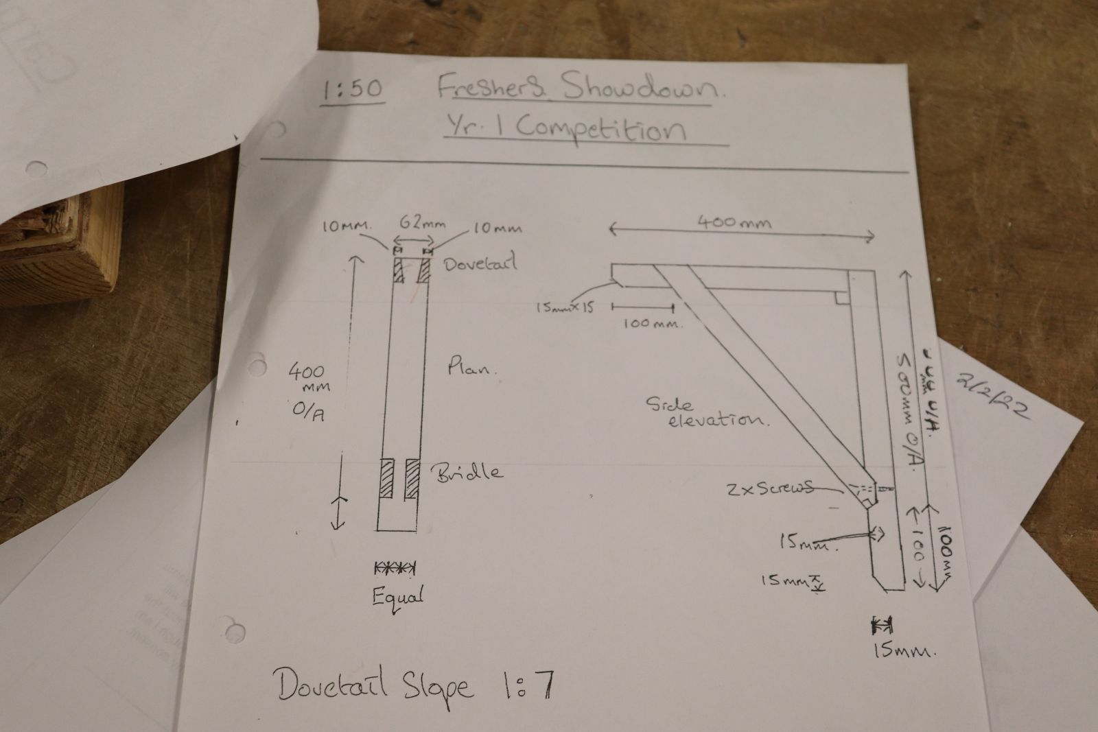 Carpentry Student drawing of the Gallows Bracket Competition 