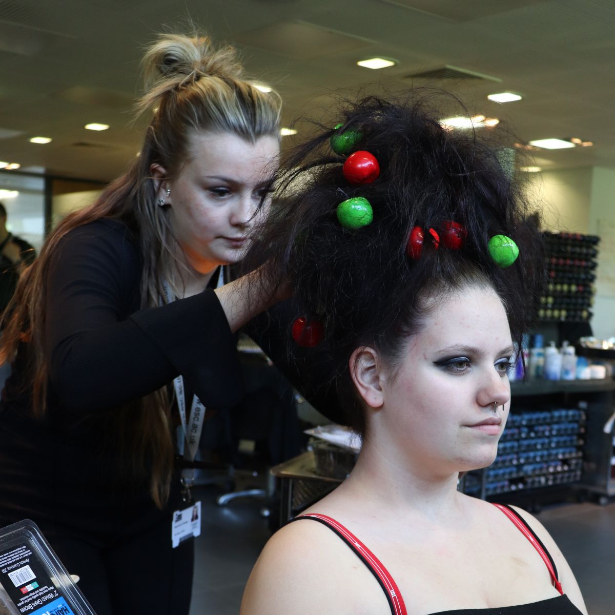 Hairdressing Level 3 student Elyse creating her Elements look