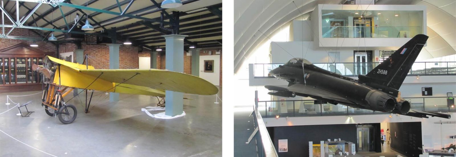 Pictures of Aircraft Left -  1911 Blériot XXVII  Right - Typhoon Fighter Jet