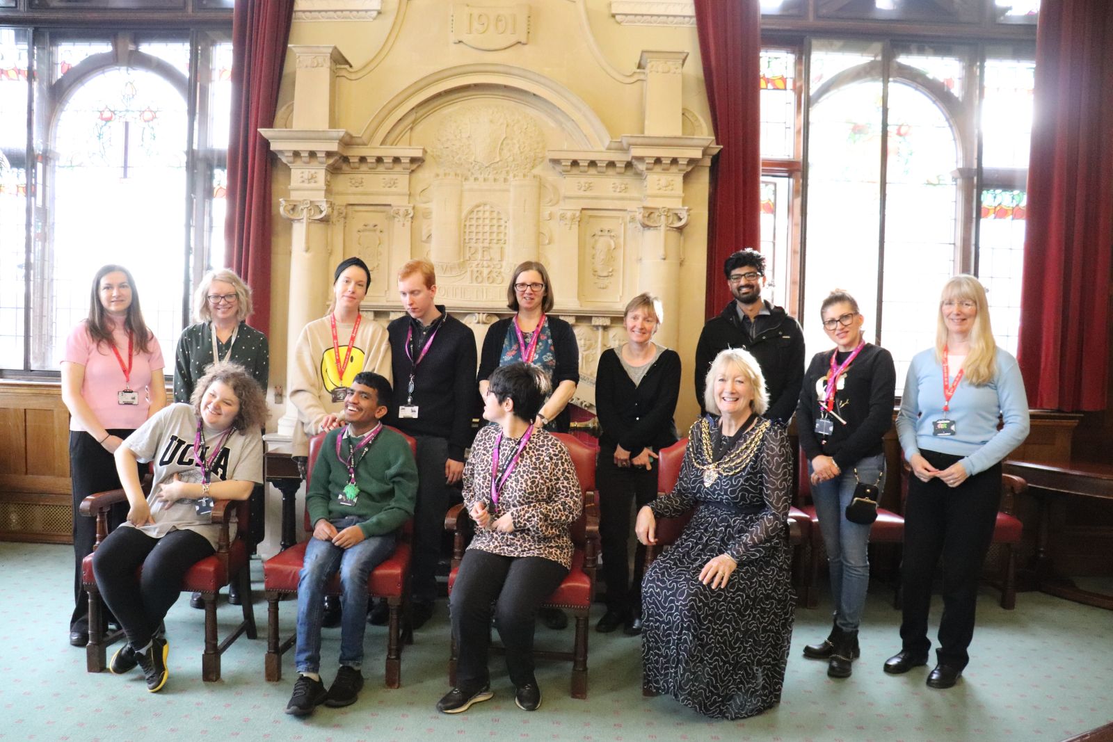 Life Skills - SEND students from East Surrey College, pictured with their tutor and Learning Support Assistants, and Cllr Jill Bray, Mayor of Reigate & Banstead. 