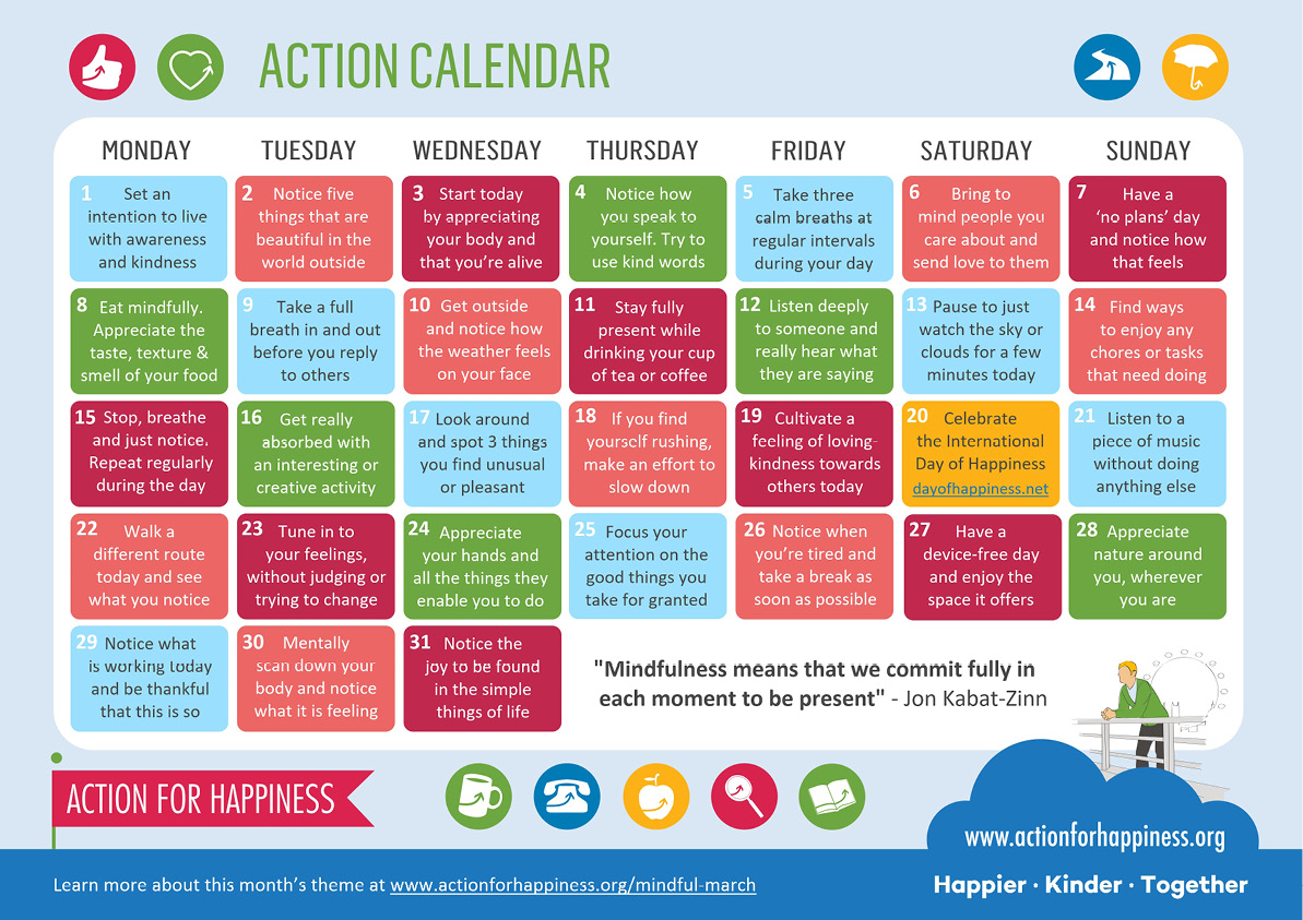 example of action for happiness calendar 