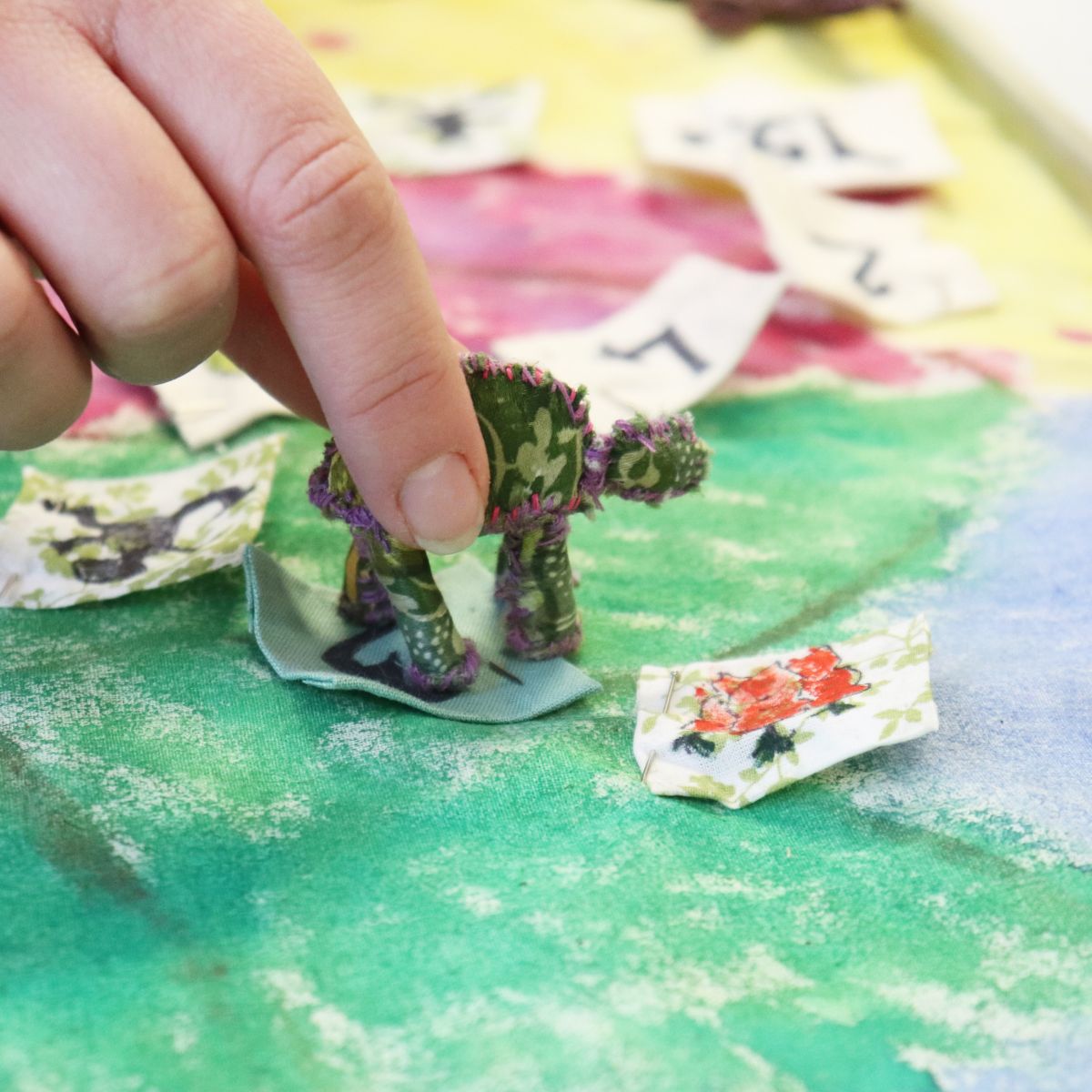 Fabric playing pieces created by a Reigate School of Art student